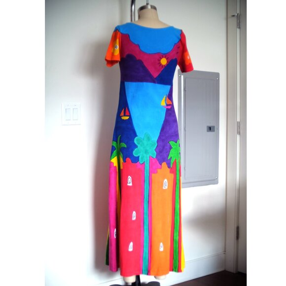 Hand Painted by JB T-Shirt Dress Scoop Neck Maxi Abstract-Pattern Art You Wear - Picture 2 of 5